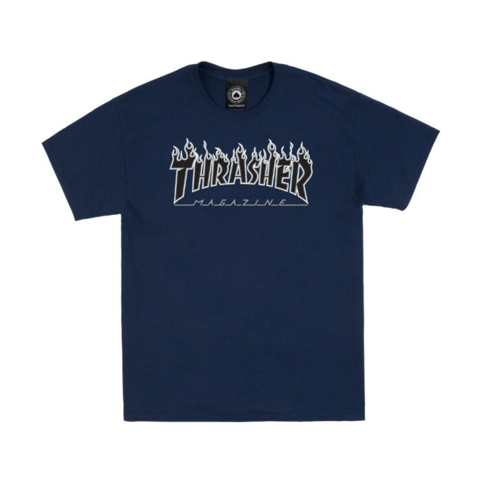 THRASHER FLAME LOGO S/S T-SHIRT NAVY/BLACK