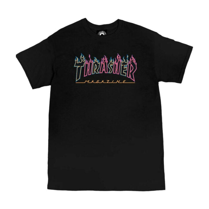 THRASHER DOUBLE FLAME NEON YOUTH S/S T-SHIRT BLACK