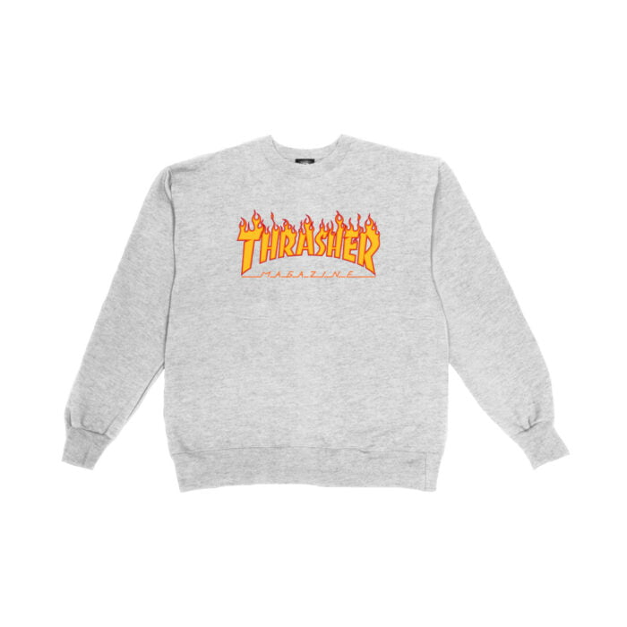 THRASHER FLAME CREW SWEAT LT. STEEL