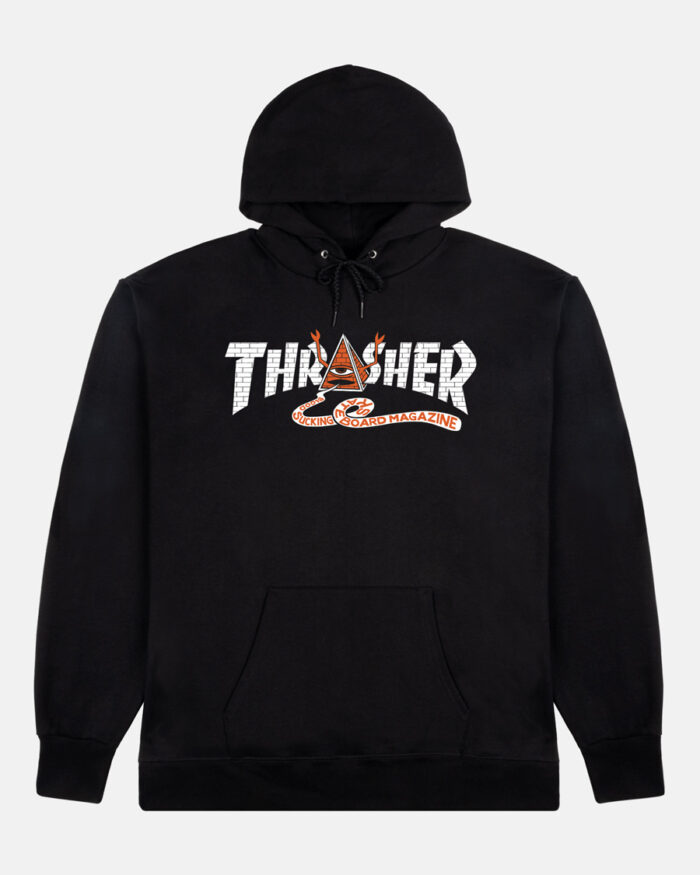 THRASHER X TOY MACHINE PYRAMID HOODED SWEAT BLACK
